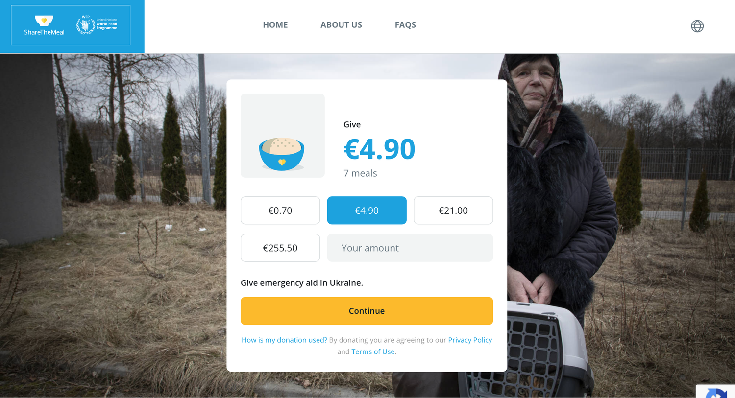 Über “ShareTheMeal” kann gespendet werden.