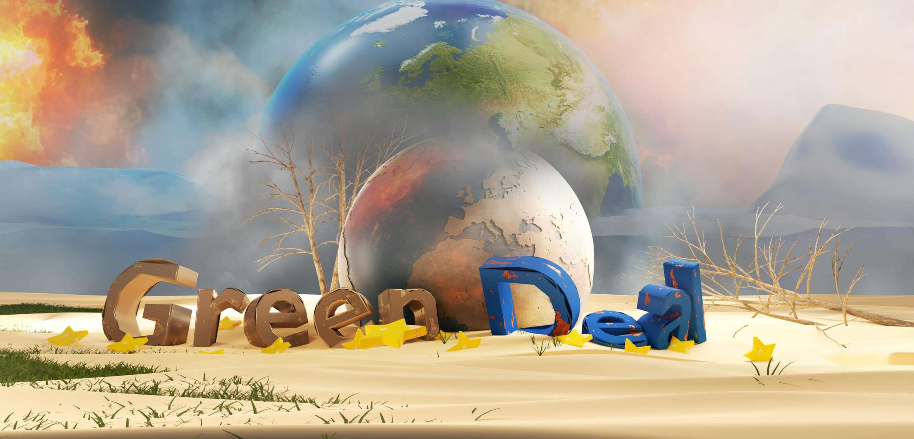 Green Deal Desert Design And Planet Earth 3d Illustration. Elements Of This Image Furnished By NASA