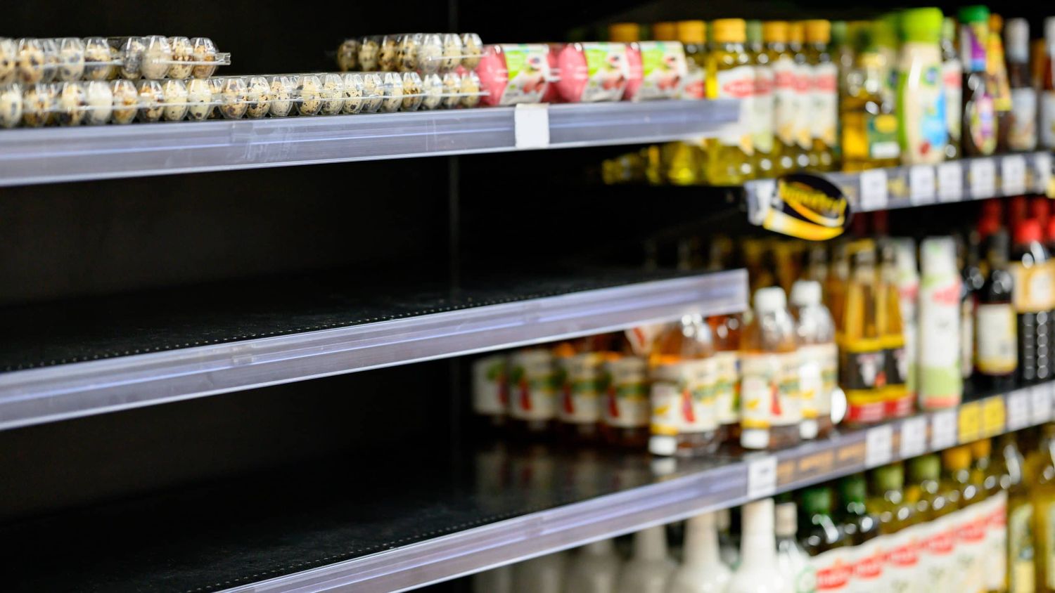 Empty Egg Shelves In A Grocery Store Or Supermarket. Hoarding Food Due To Coronavirus Outbreak. Prepare Food Supplies For The Worst Case Of COVID 19 Pandemic. Stockpiling Crisis All Around The World.