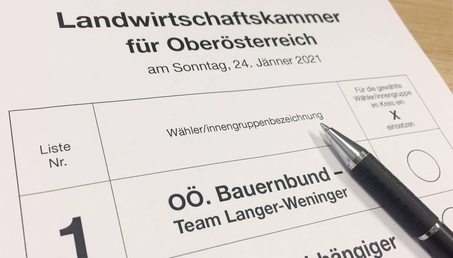 Mittels Kreuzerl können Wahlberechtigte ihre Stimme für den OÖ Bauernbund bei der Landwirtschaftskammerwahl 2021 abgeben.