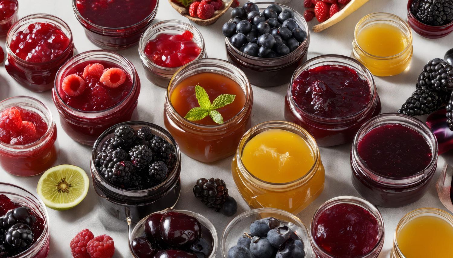 A Variety Of Jams And Jellies In Jars