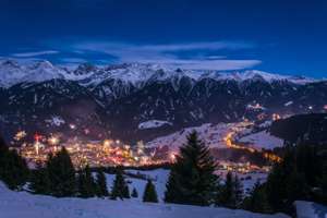 New Years Eve Fireworks Over Village Fiss In Austria With Snowy Mountains