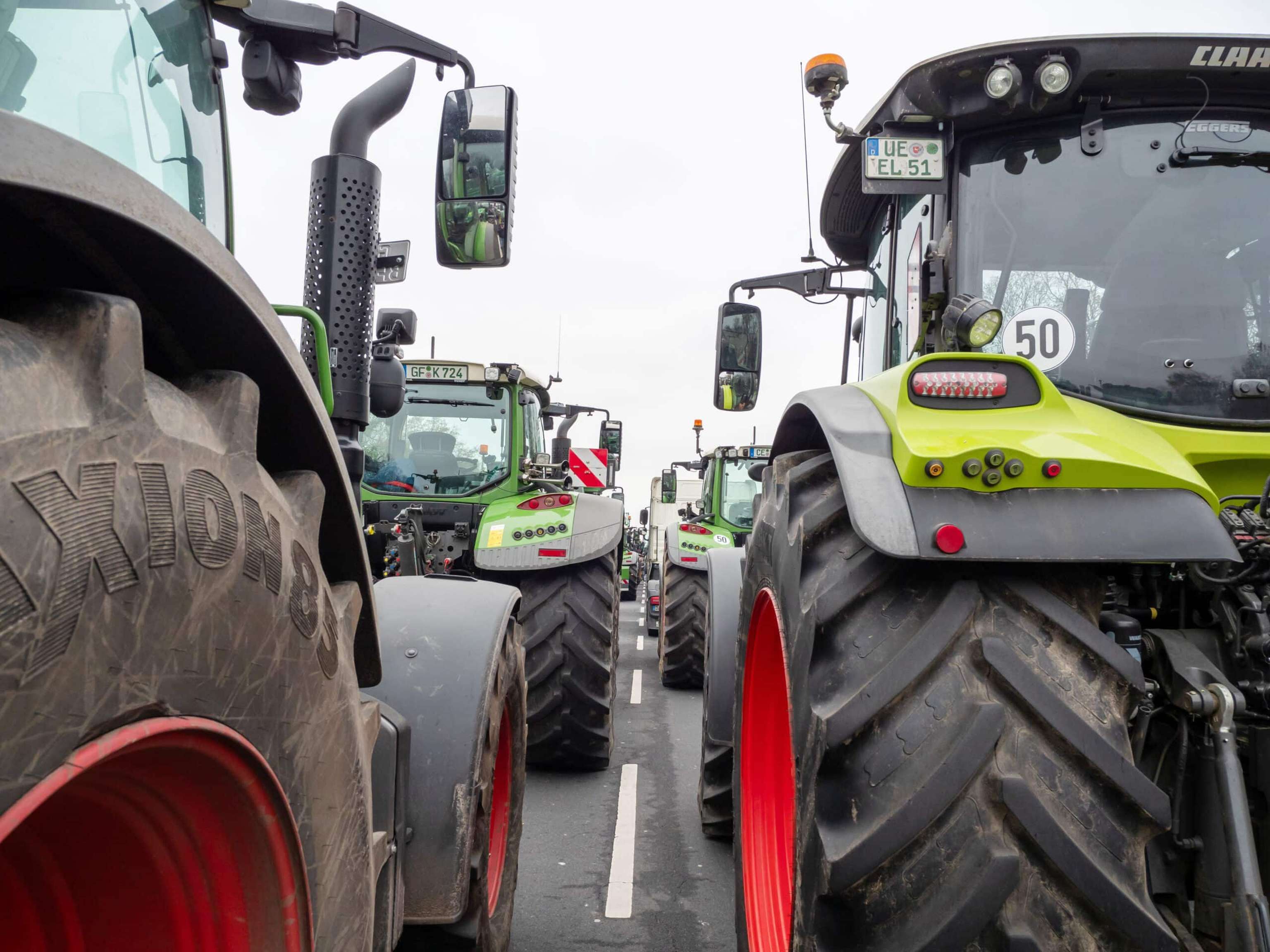 Berlin, Germany December 18. 2023 Farm Tractors In The Center Of The Capital.