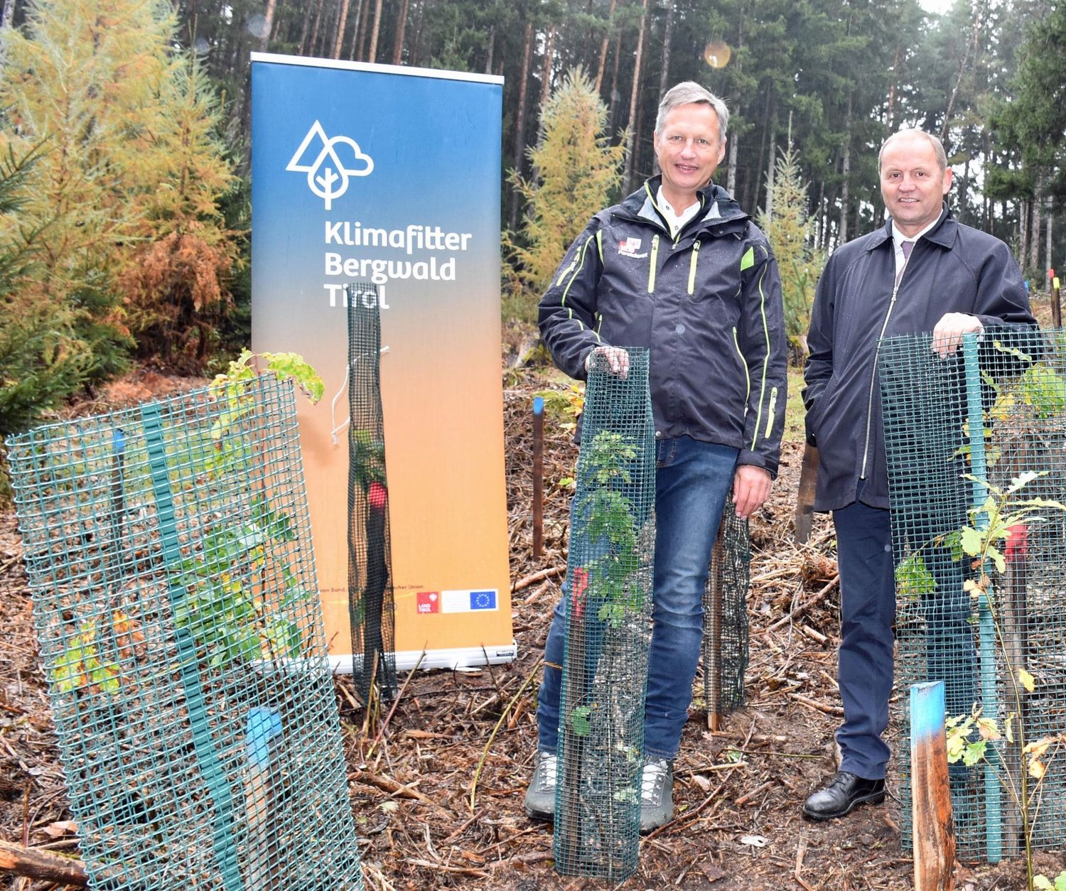 LHStv. Josef Geisler (re.) und Landesforstdirektor Josef Fuchs sehen Tirol beim Umbau der Wälder hin zu klimafitten Bergwäldern auf einem guten Weg. Allein heuer werden 1,8 Millionen an den Standort angepasste Pflanzen aufgeforstet. (Anmerkung: Dieses Bild entstand vor der Coronakrise)