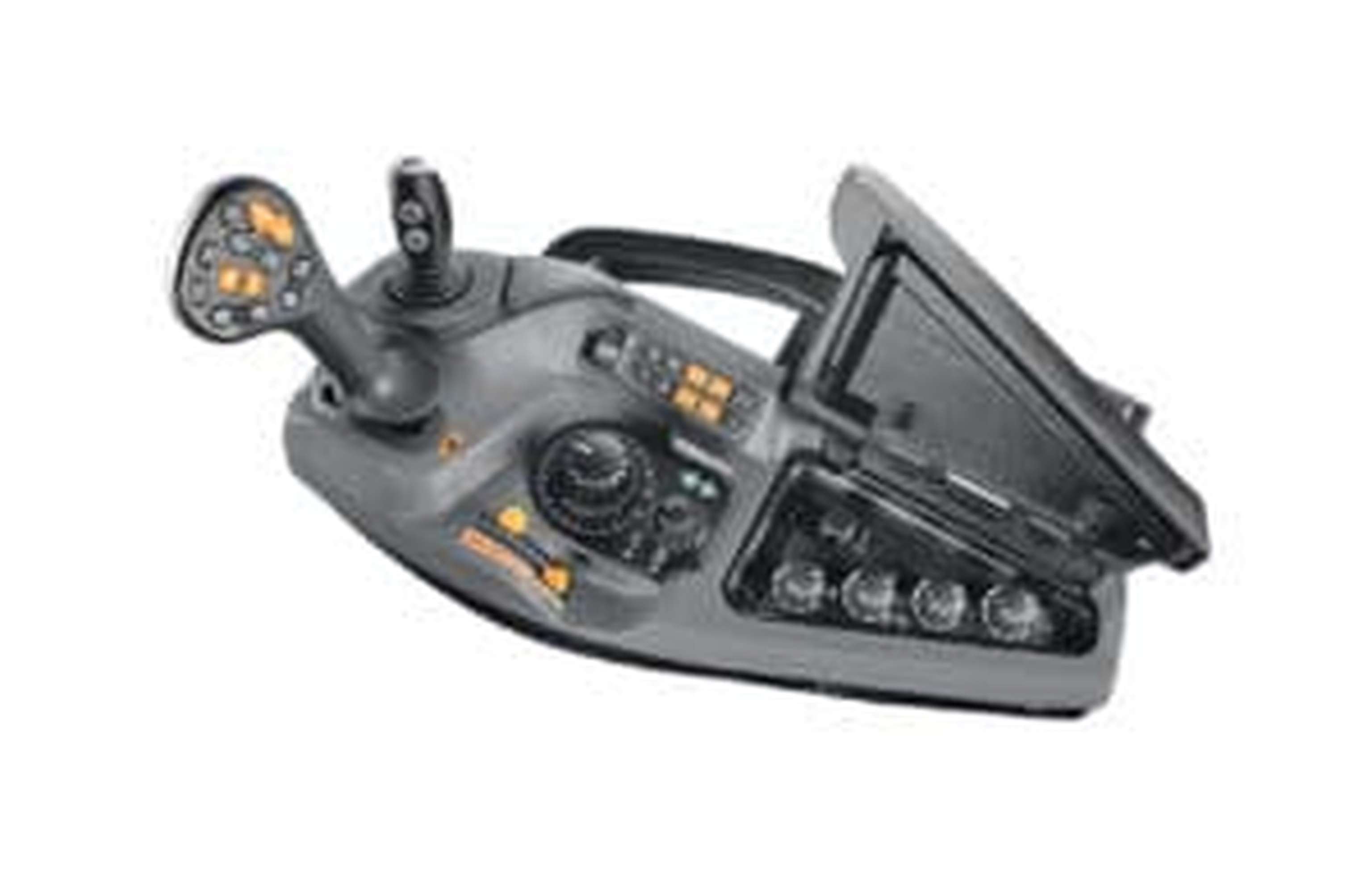 Bei der Multicontroller-II-Armlehne mit S-Tech 700 Monitor können jederzeit drei bestimmte Tasten am Multicontroller sowie die Bewegungsachsen und Tasten des Joysticks konfiguriert werden.