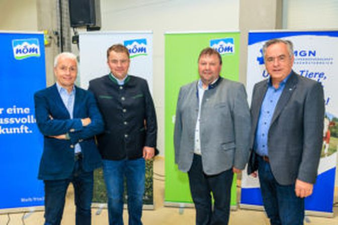 Den Fragen der Milchlieferanten stellten sich NÖM-Vorstand Alfred Berger, MGN-Obmann Martin Steiner, MGN-Geschäftsführer Leopold Gruber-Doberer und MGN-Vorstand Josef Simon.