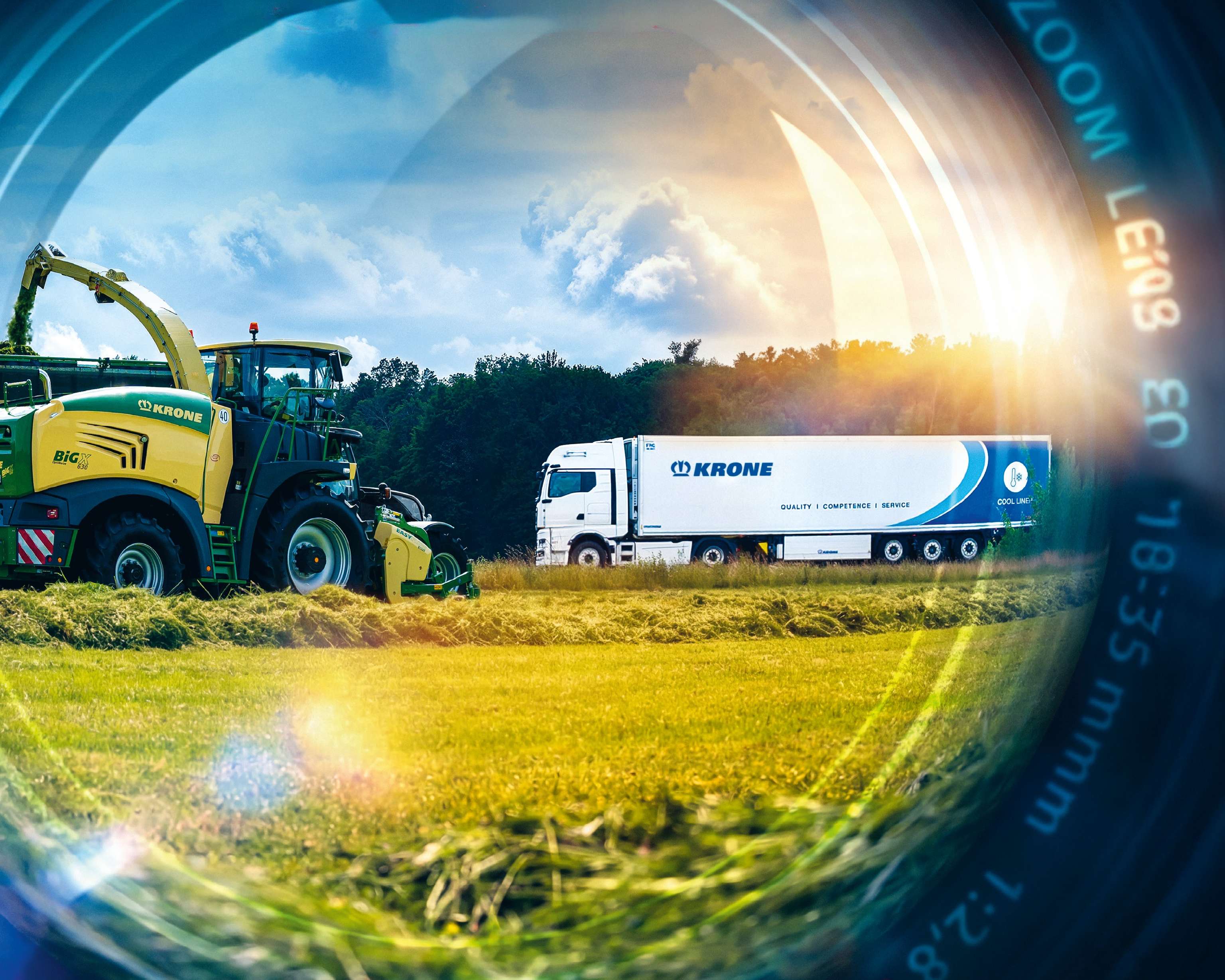 Landmaschine und LKW