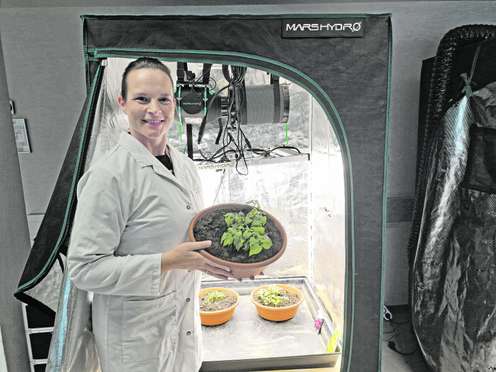 Forscherin im Labor mit Pflanzen