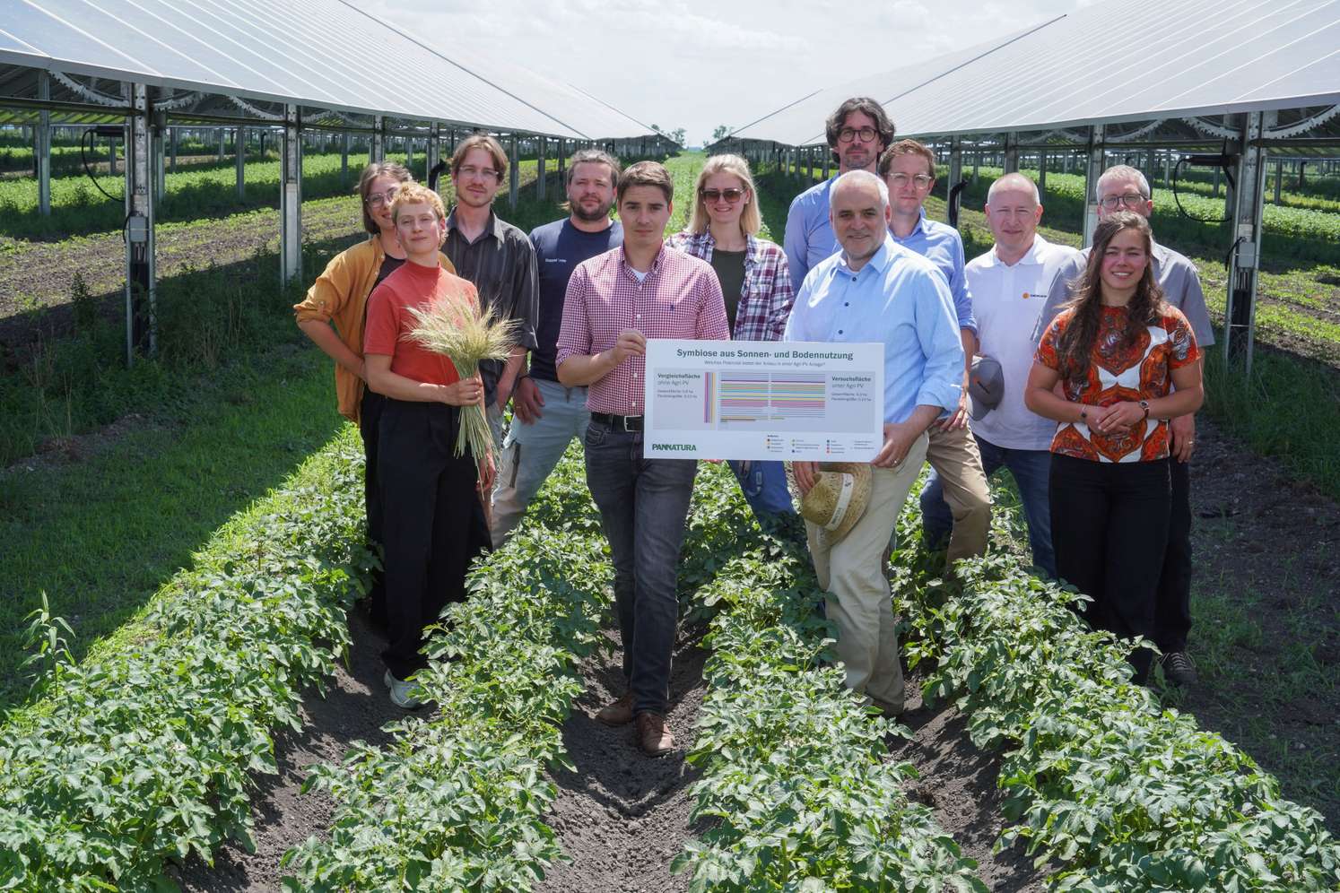 Personen in einer Agri-PV-Anlage