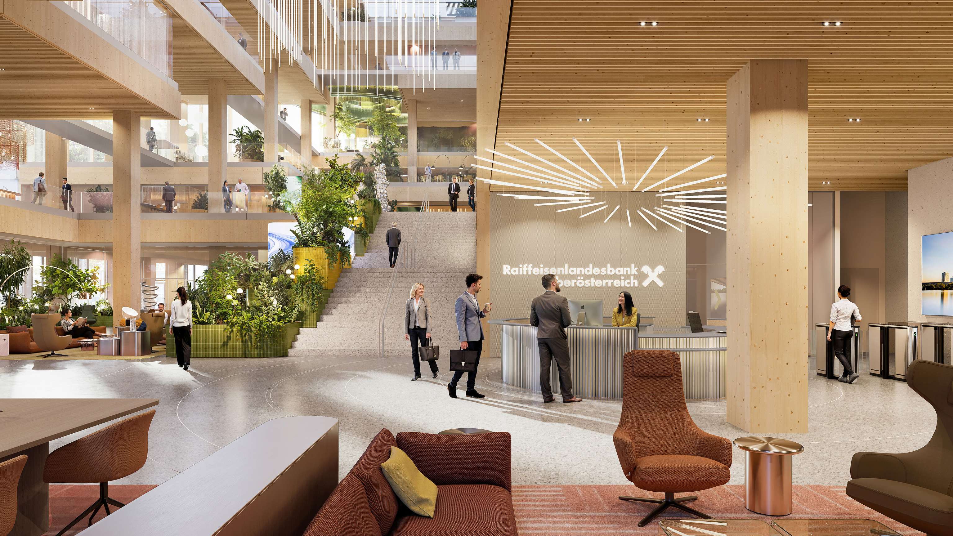 Visualisierung der neuen RLB-Konzernzentrale in Linz.