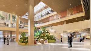Visualisierung der neuen RLB-Konzernzentrale in Linz.