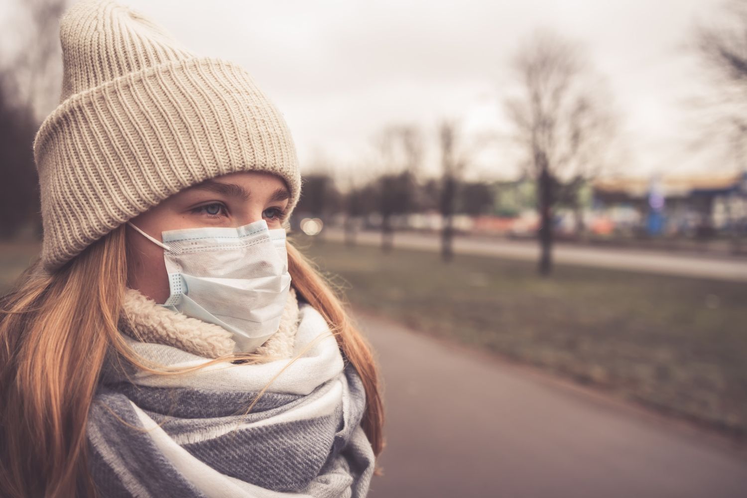 MERS CoV Chinese Infection Corona Virus Masked Girl On The Background Of The City In Smog, The Concept Of The Epidemic Of The Virus In China