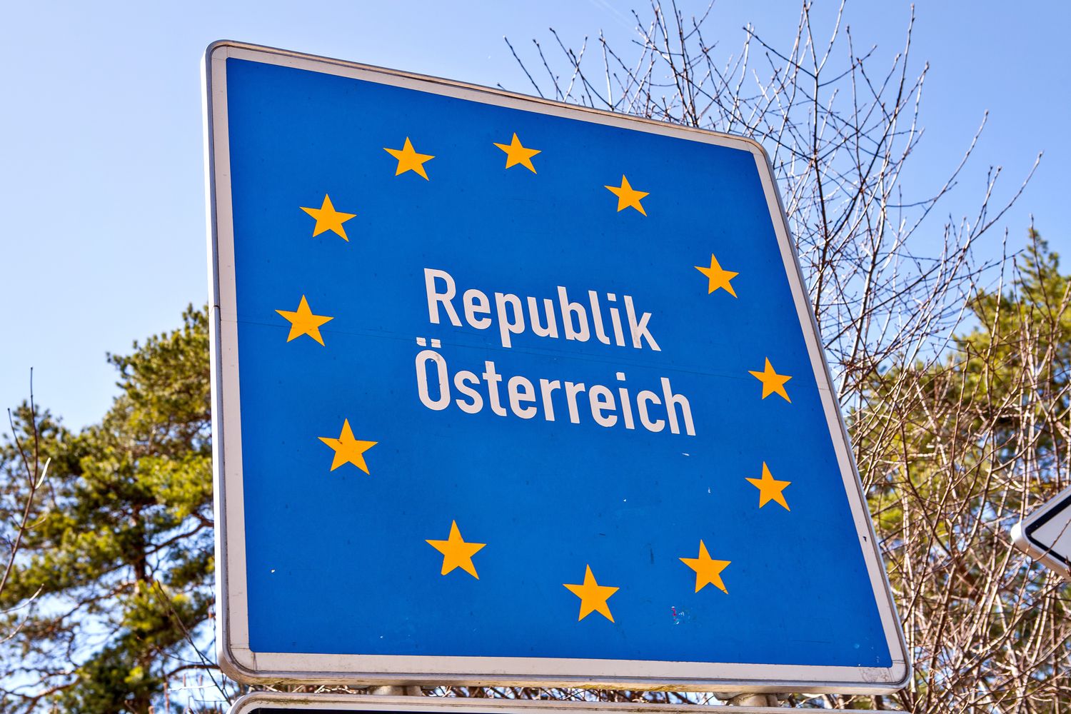 National Border Roadsign Entering Austria