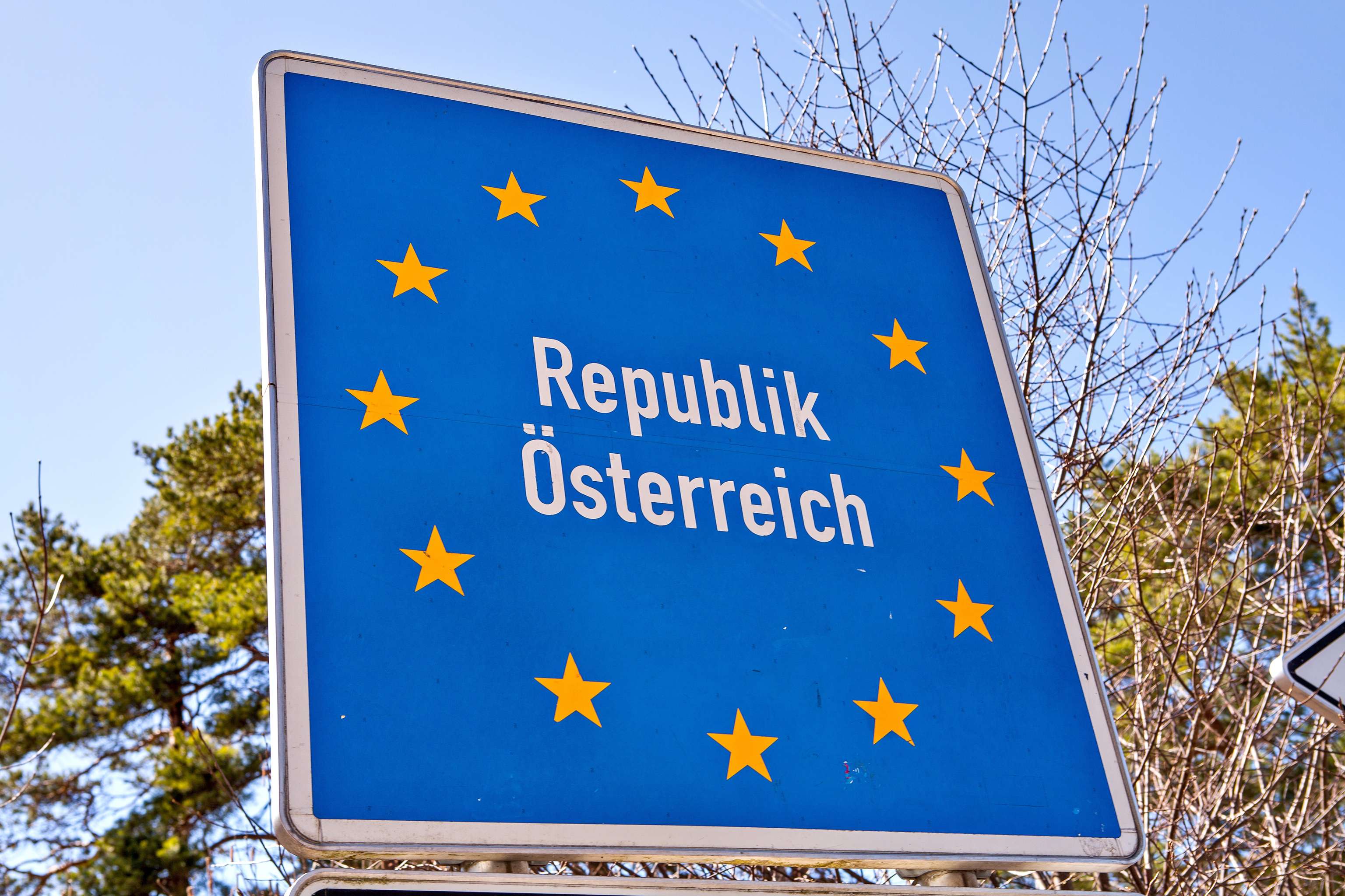 National Border Roadsign Entering Austria