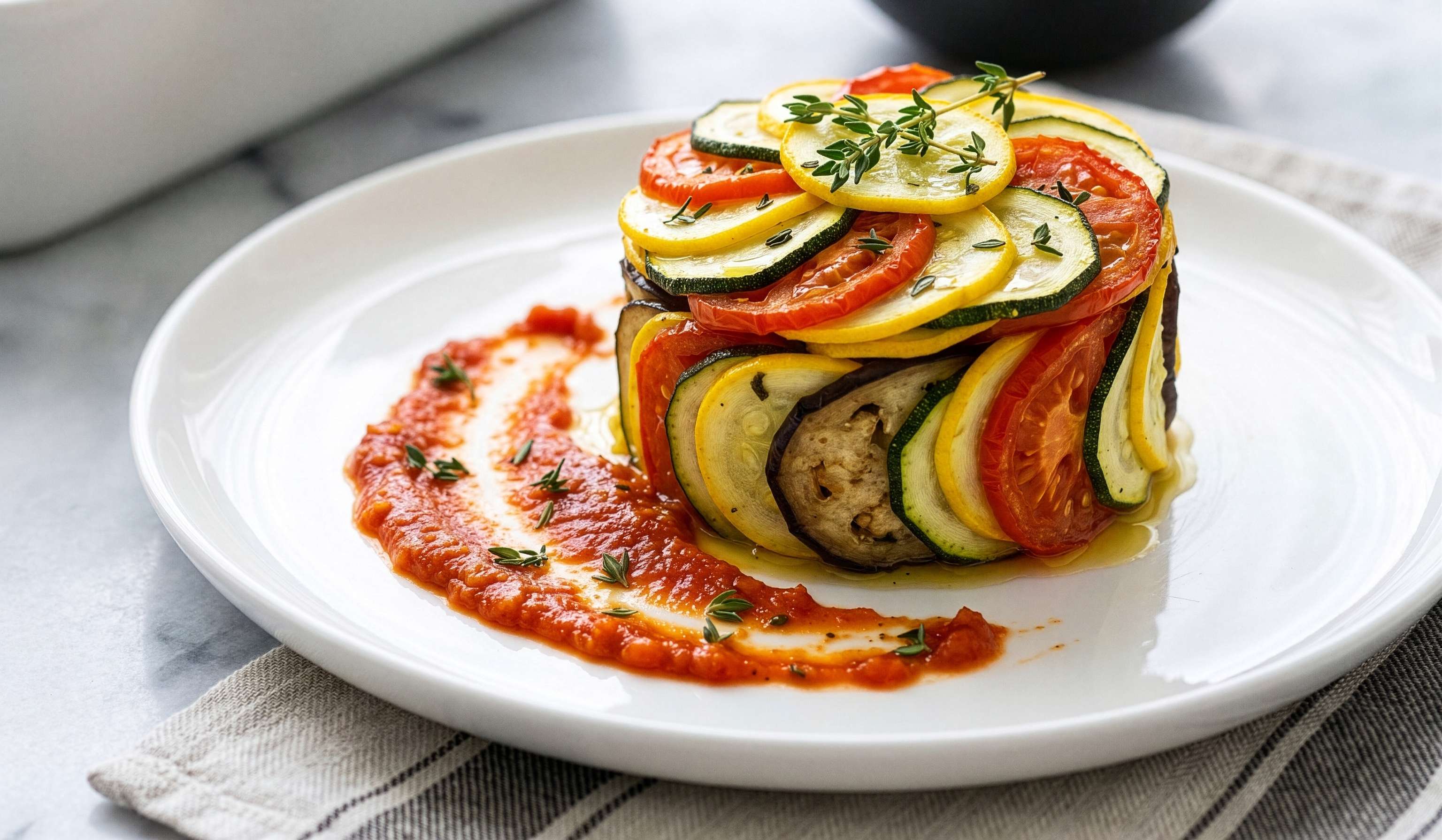 Ratatouille-Türmchen mit aromatischer Tomatensauce