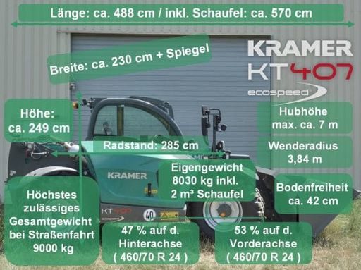 Abmessungen und Gewicht des Kramer KT407
