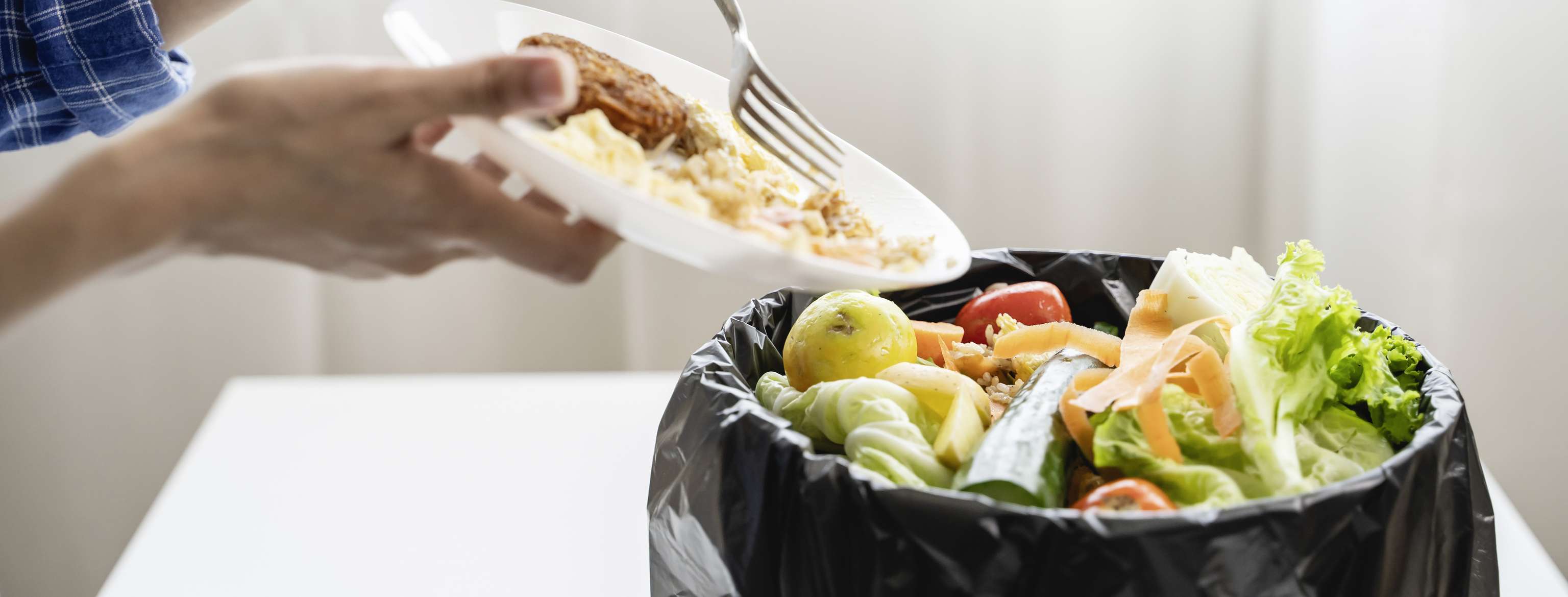 Essen wird in den Müll geworfen.