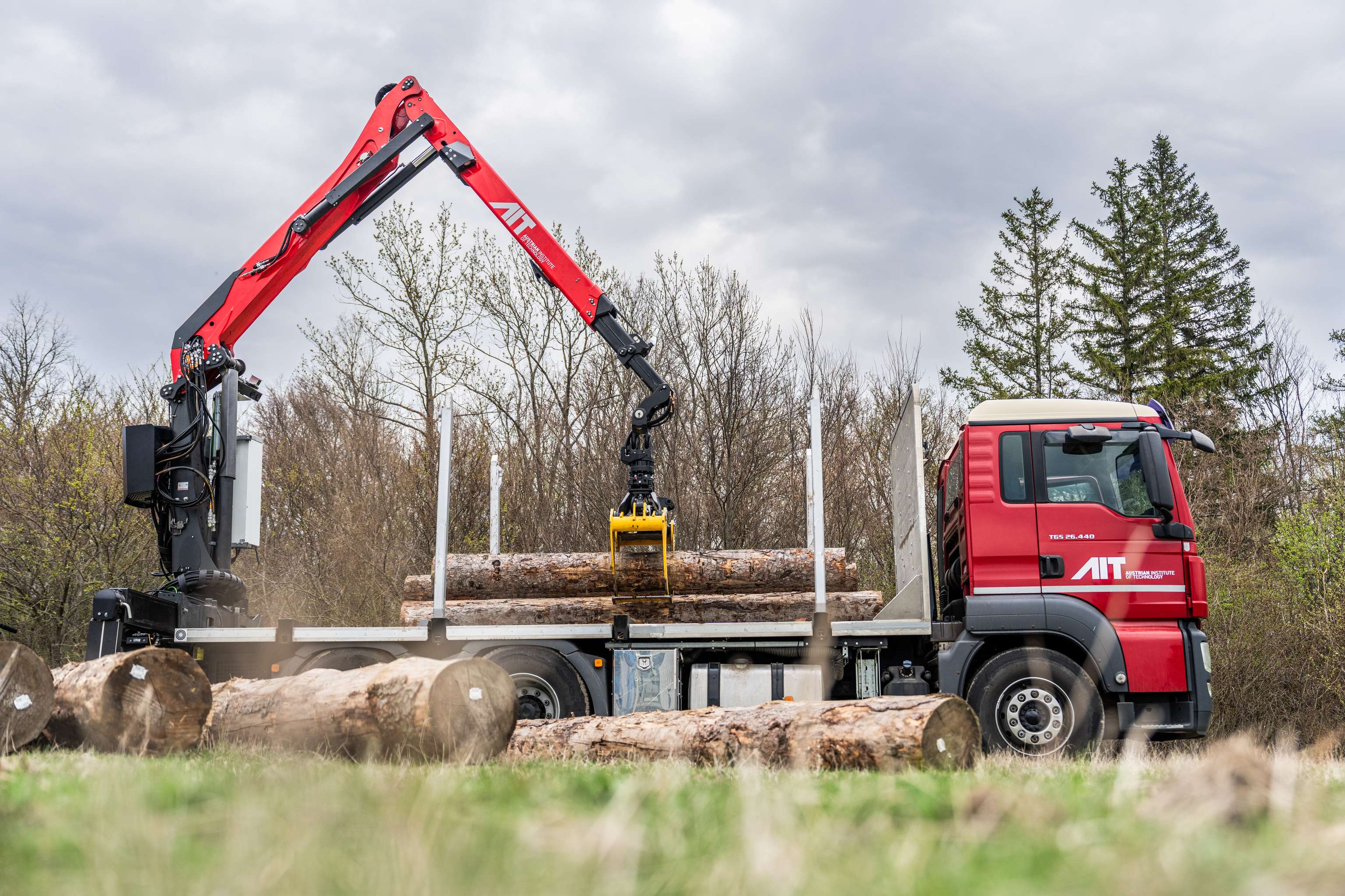 Lkw wird mit Holz beladen