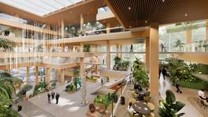 Visualisierung der neuen RLB-Konzernzentrale in Linz.