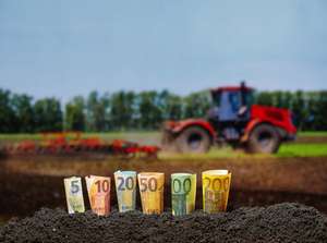 Geldscheine mit Traktor im Hintergrund