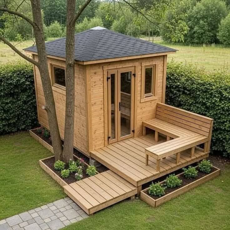 Bild von Anzeige: Gartenhäuserbau mit Blumentröge mit Sitzbank Holzbau -Tischlerei 