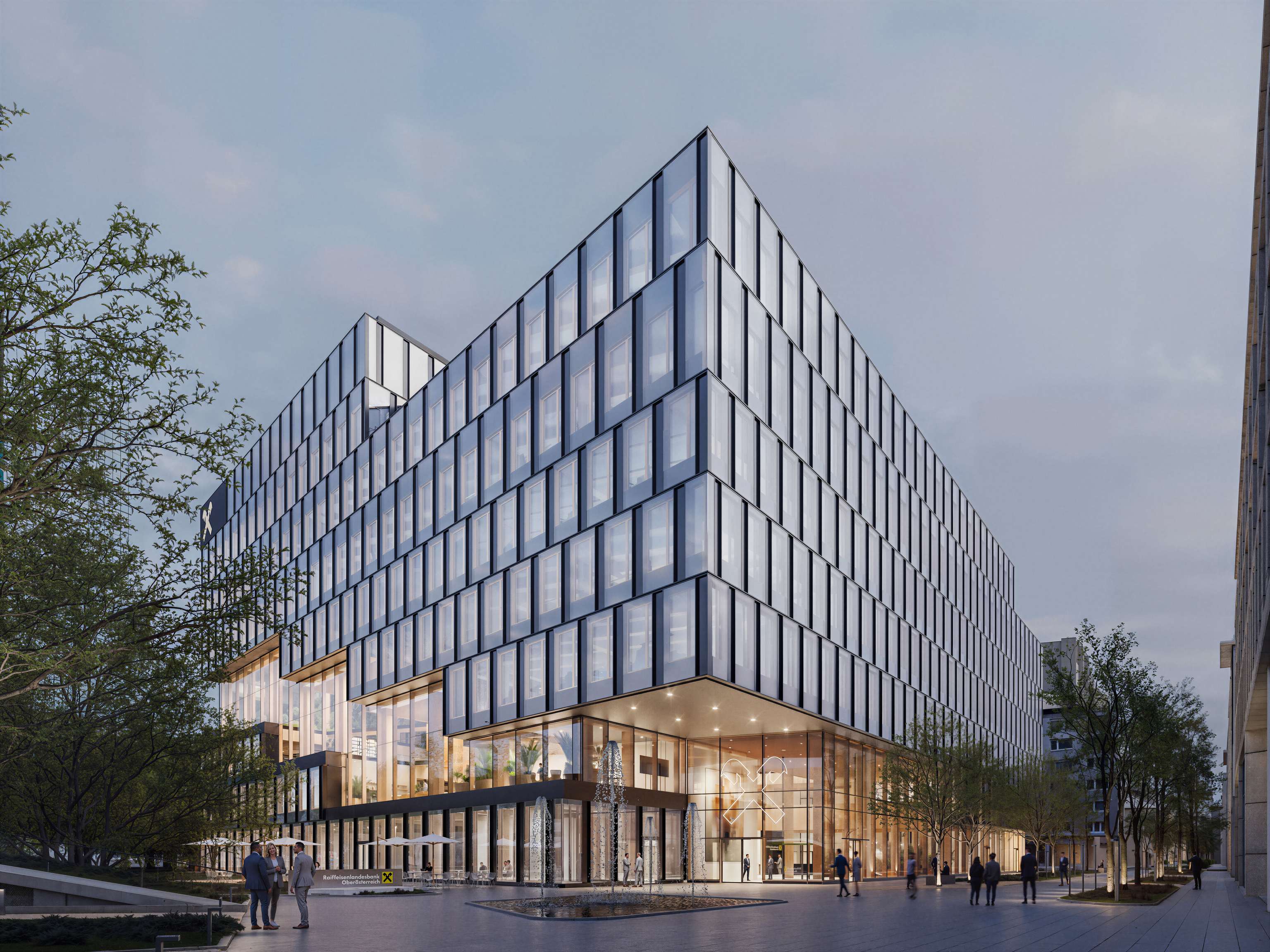 Visualisierung der neuen RLB-Konzernzentrale in Linz