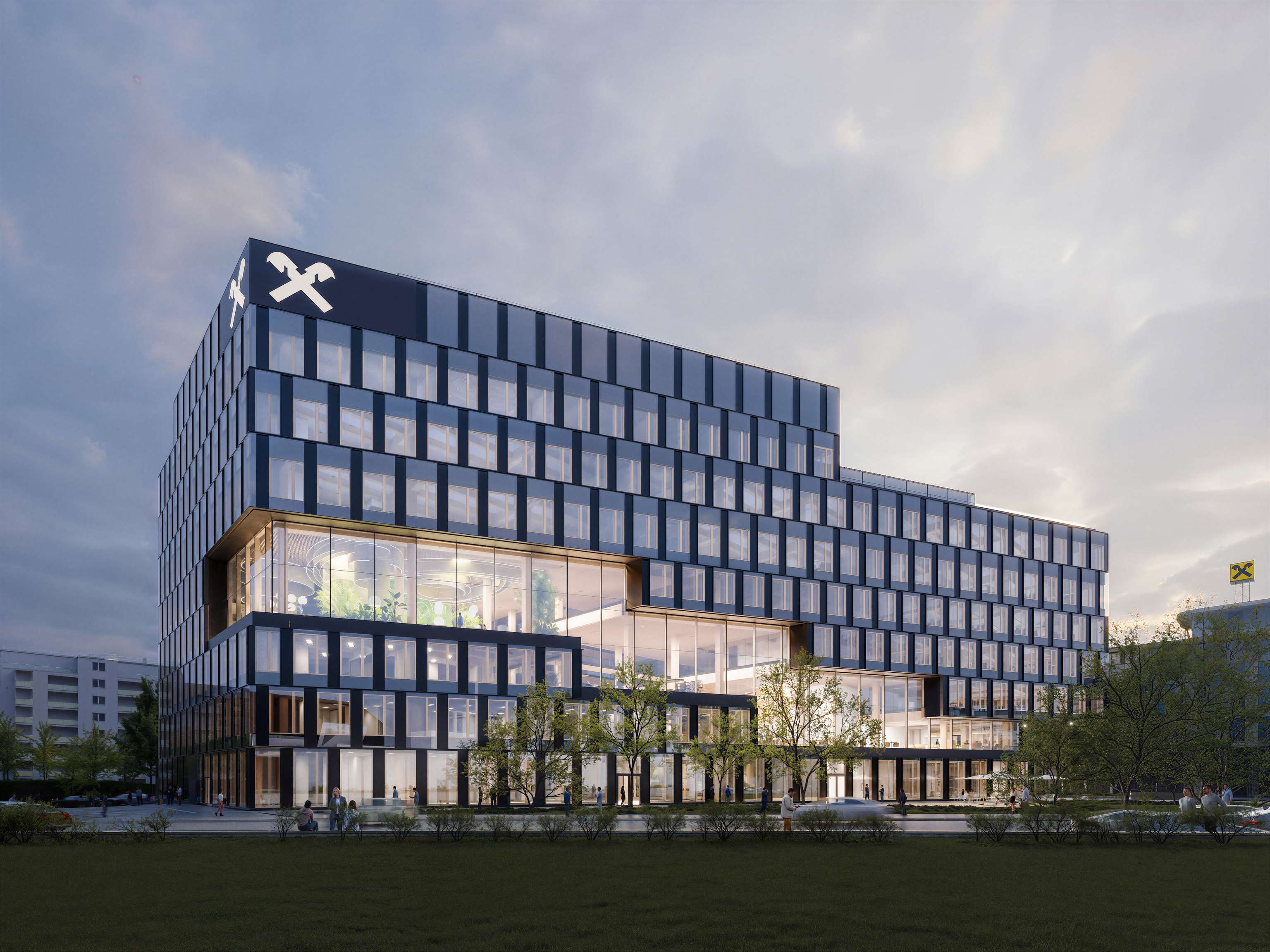 Visualisierung der neuen RLB-Konzernzentrale in Linz.