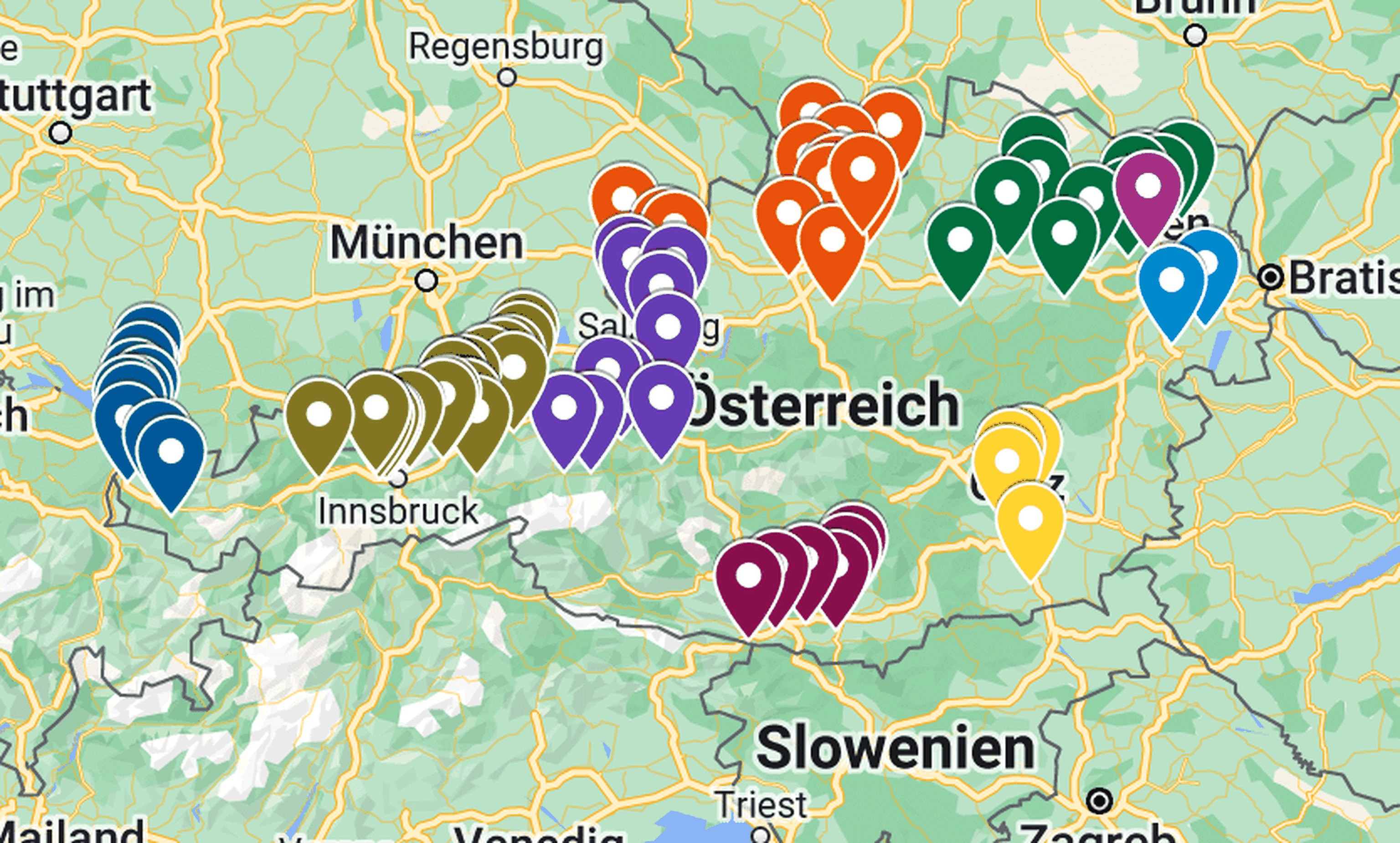 Österreich Karte mit Naturkindergärten