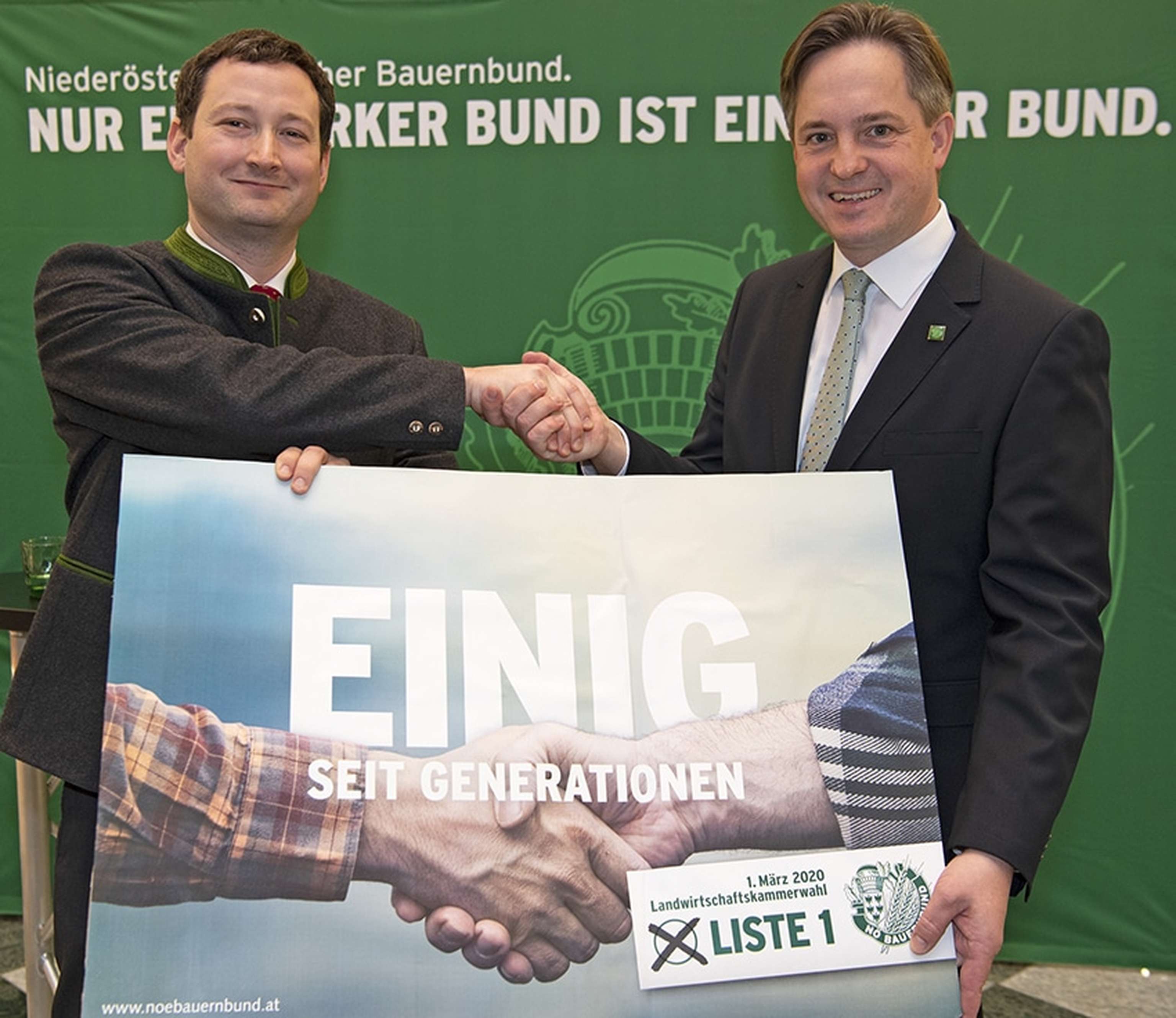 „Einig. Stark. Verbunden.“: NÖ Bauernbunddirektor Paul Nemecek und Spitzenkandidat LK-NÖ-Präsident NAbg. Johannes Schmuckenschlager präsentierten die Kampagne und das Programm zur Landwirtschaftskammerwahl 2020.