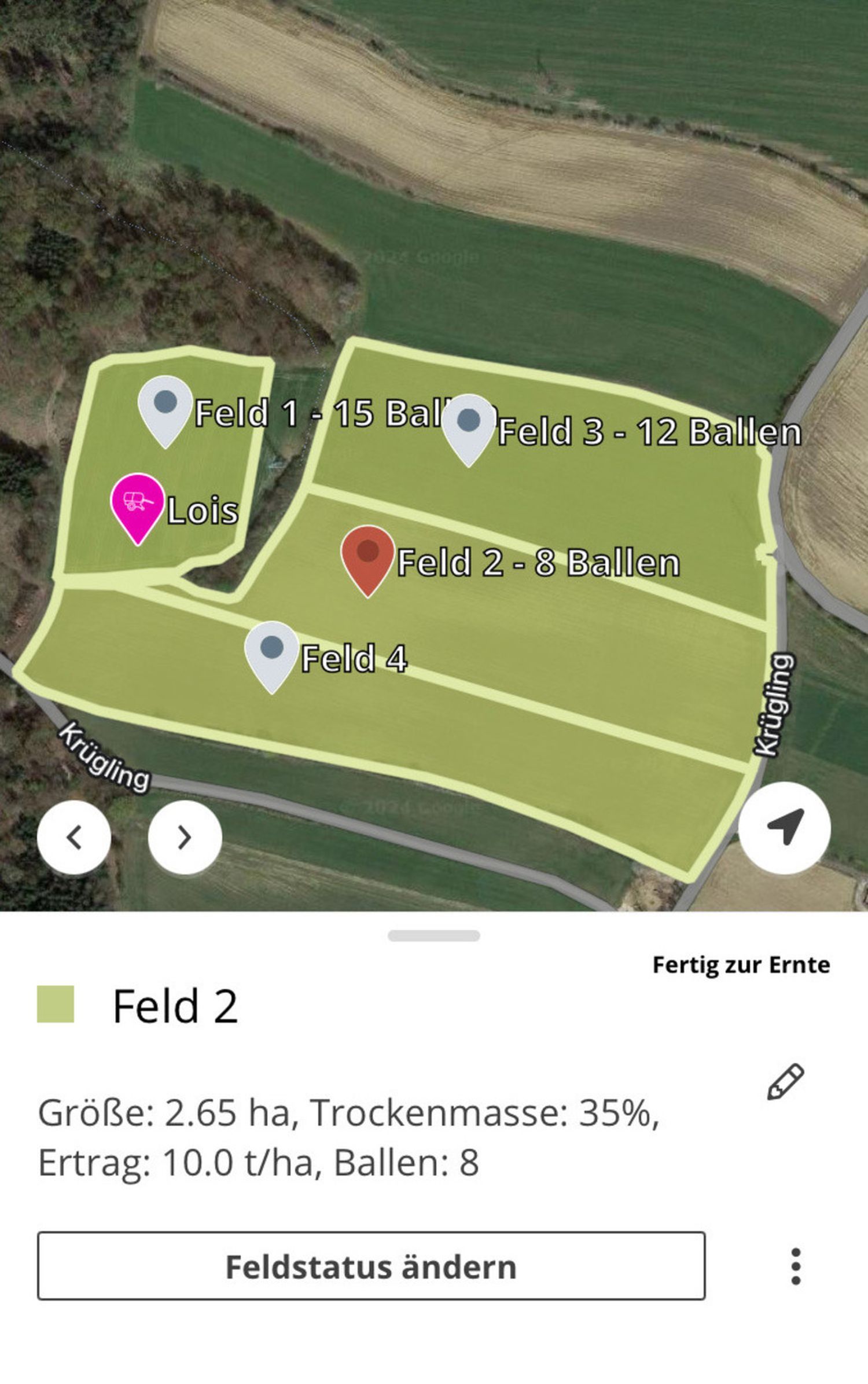 Die Ballenübersicht auf dem Feld macht die Arbeitsplanung leichter.