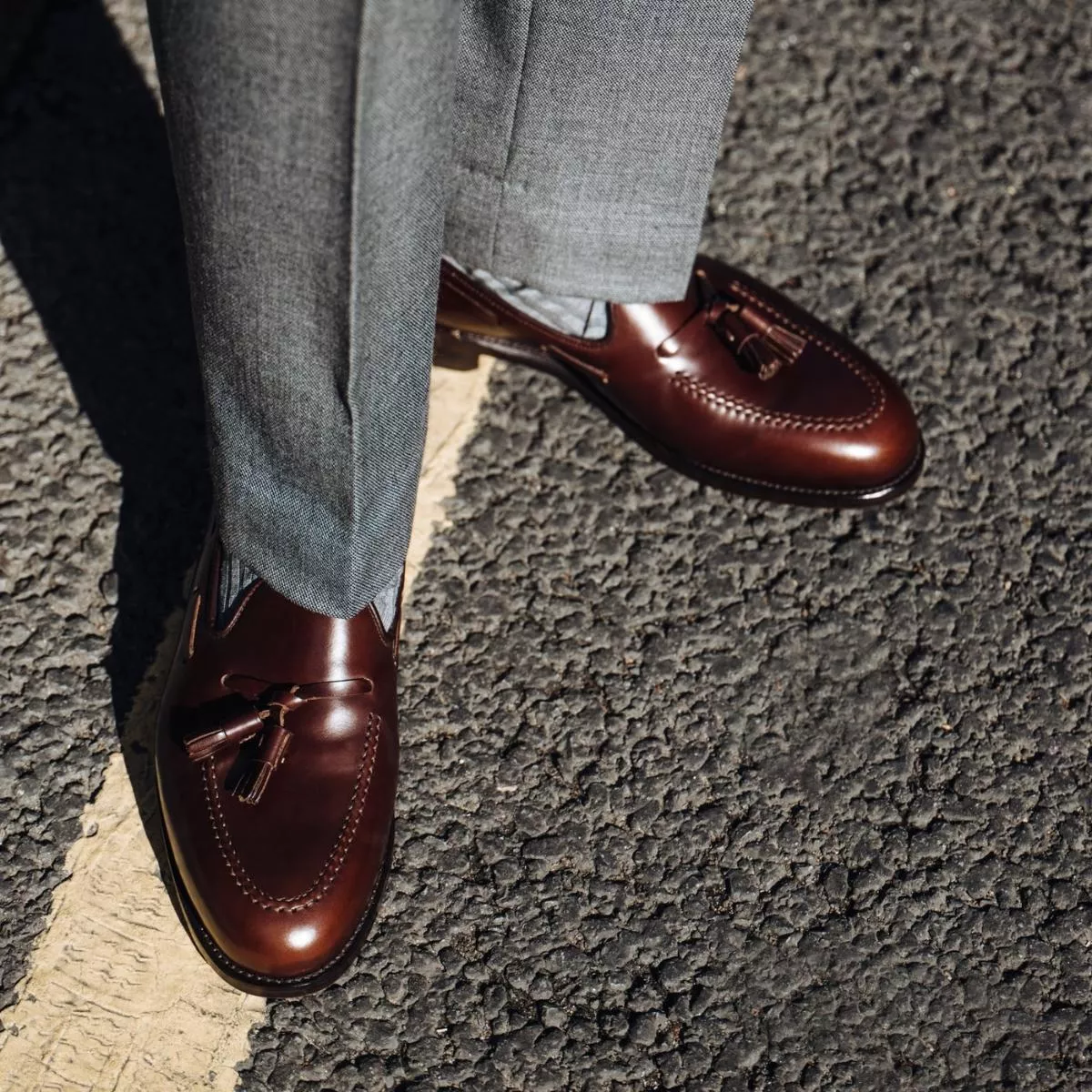 Brown and Gray Loafers with Tassels Pelle Line Exclusive Grown - Woven Leather Tassel Loafer  main image 2