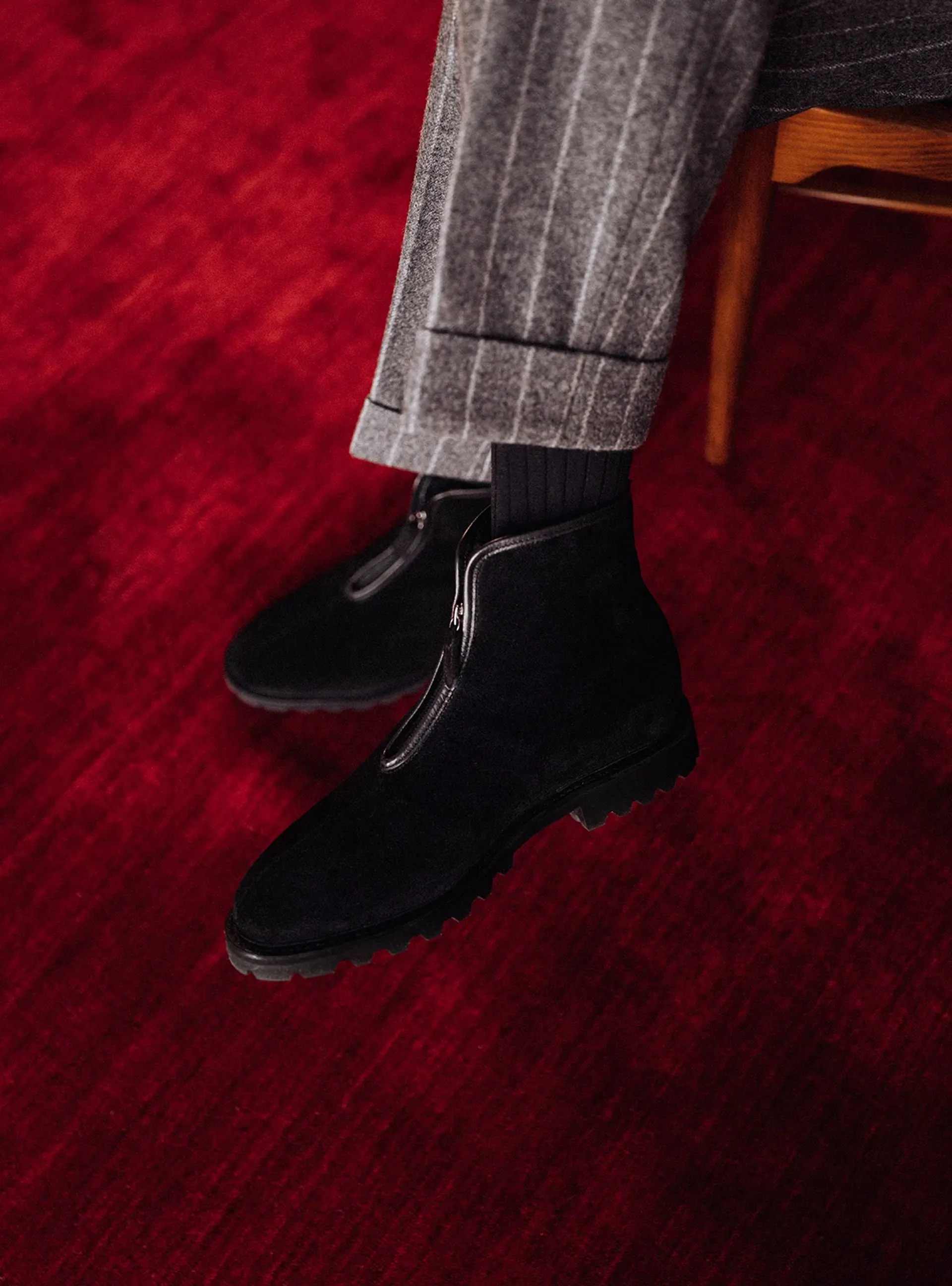 The Alpine Boot in black suede holiday attire-1