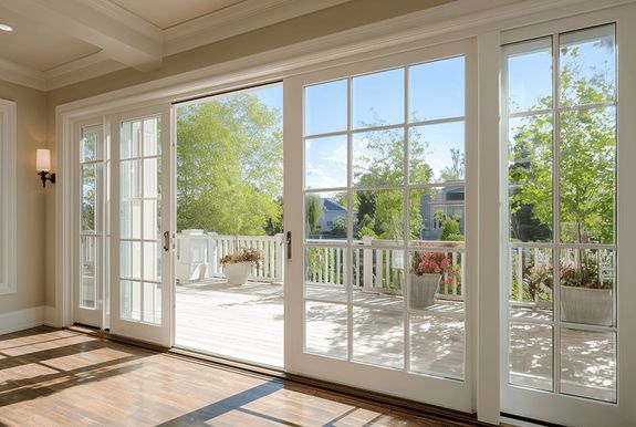 Sliding patio doors leading to a sunny deck