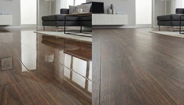 Before-and-after comparison of laminate floor finish
