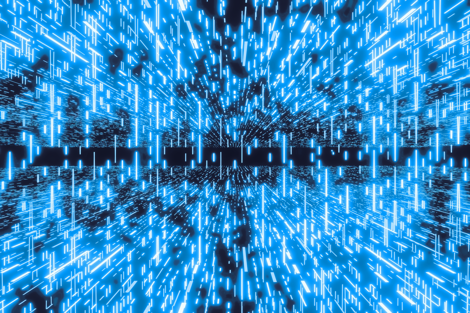 A futuristic digital landscape with glowing blue lines and dots, creating a tunnel-like effect, suggesting speed and data flow due to improved people skills