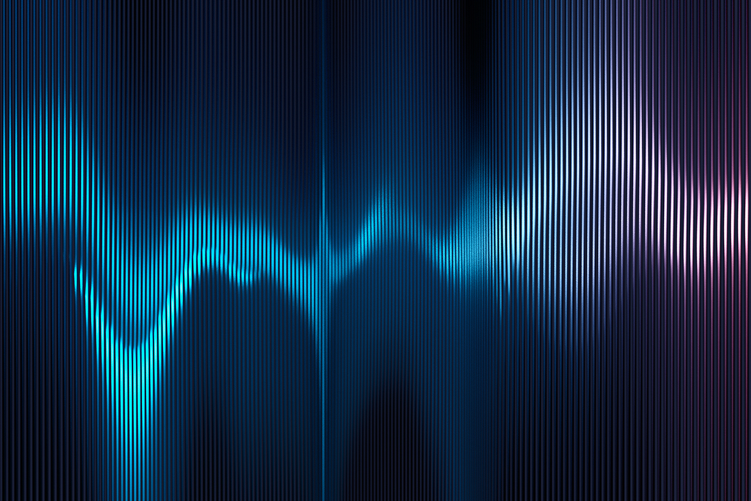 Abstract image of vertical blue and black lines with a wave-like pattern in the center, creating a dynamic and futuristic effect.