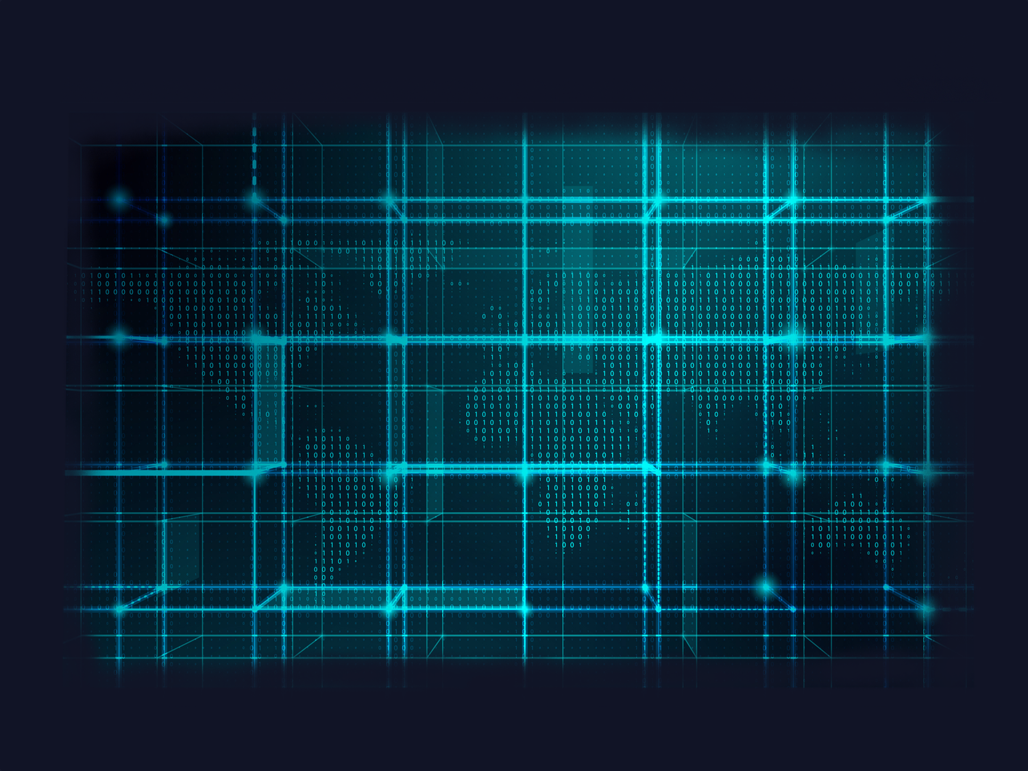 Abstract digital grid with glowing blue lines intersecting on a dark background, resembling a futuristic network or data visualization.
