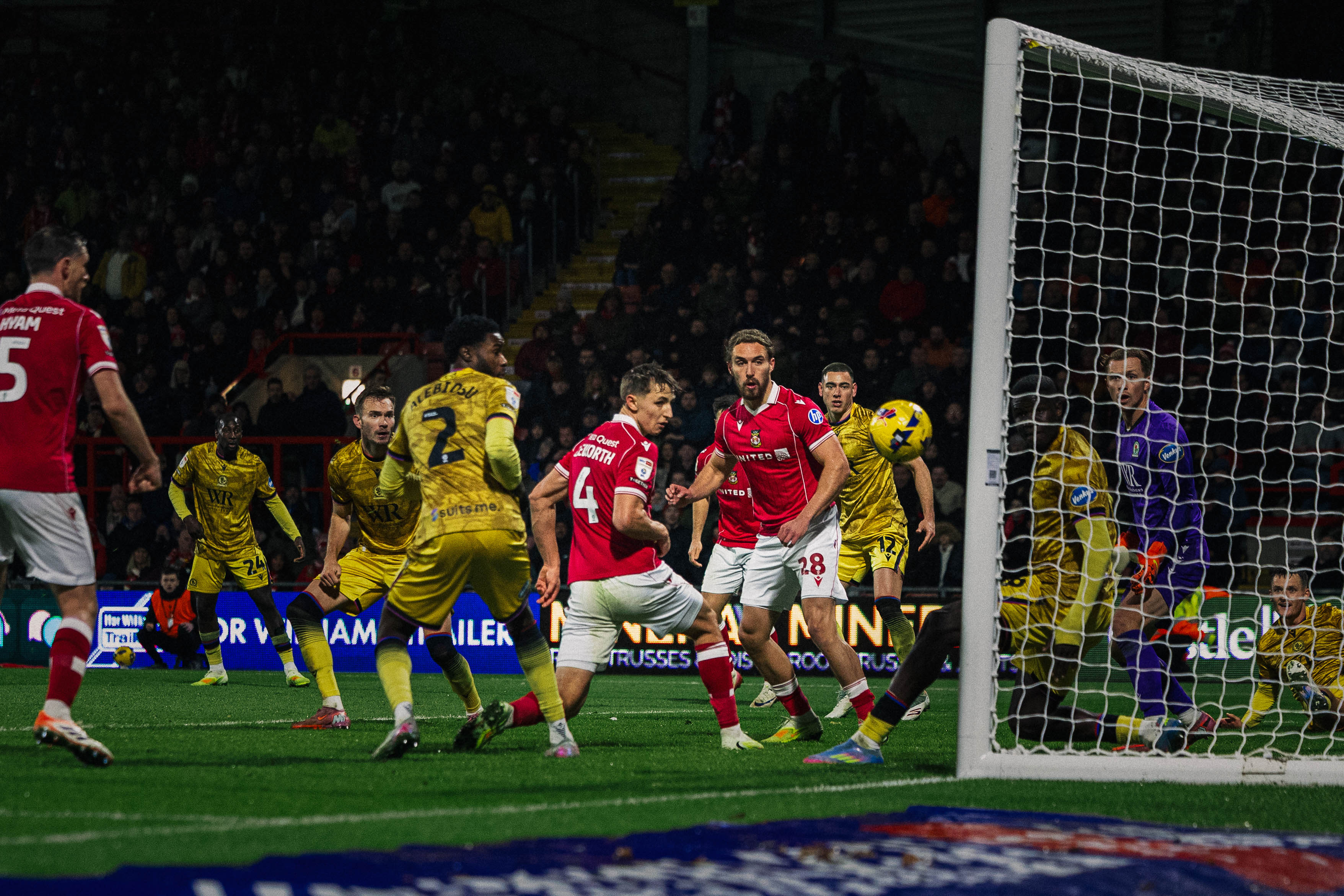Match-worn & signed Wrexham shirts Max Cleworth scores an equaliser for Wrexham