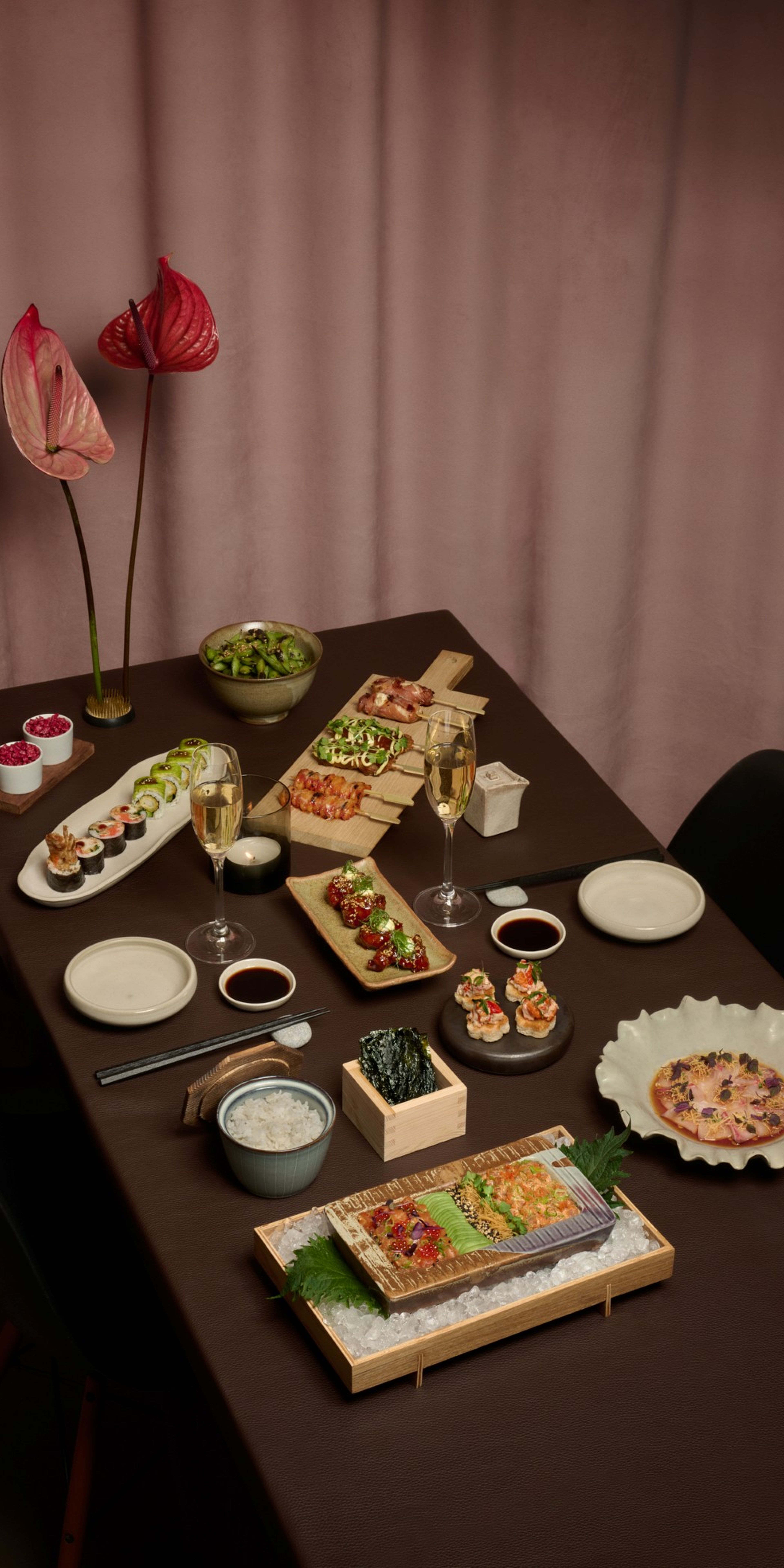 Valentines menu on table with flowers