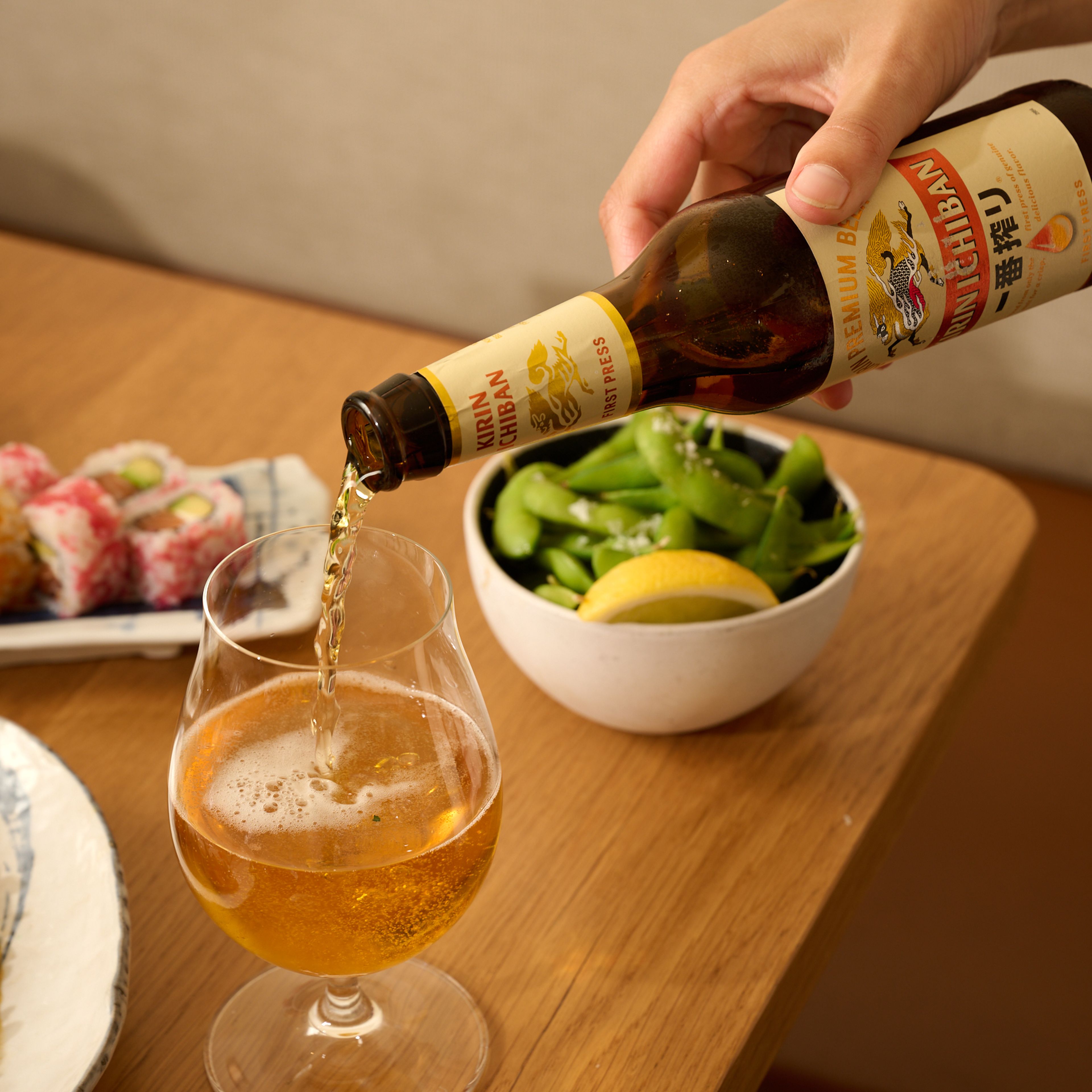 Edamame Beans and Kirin ichiban