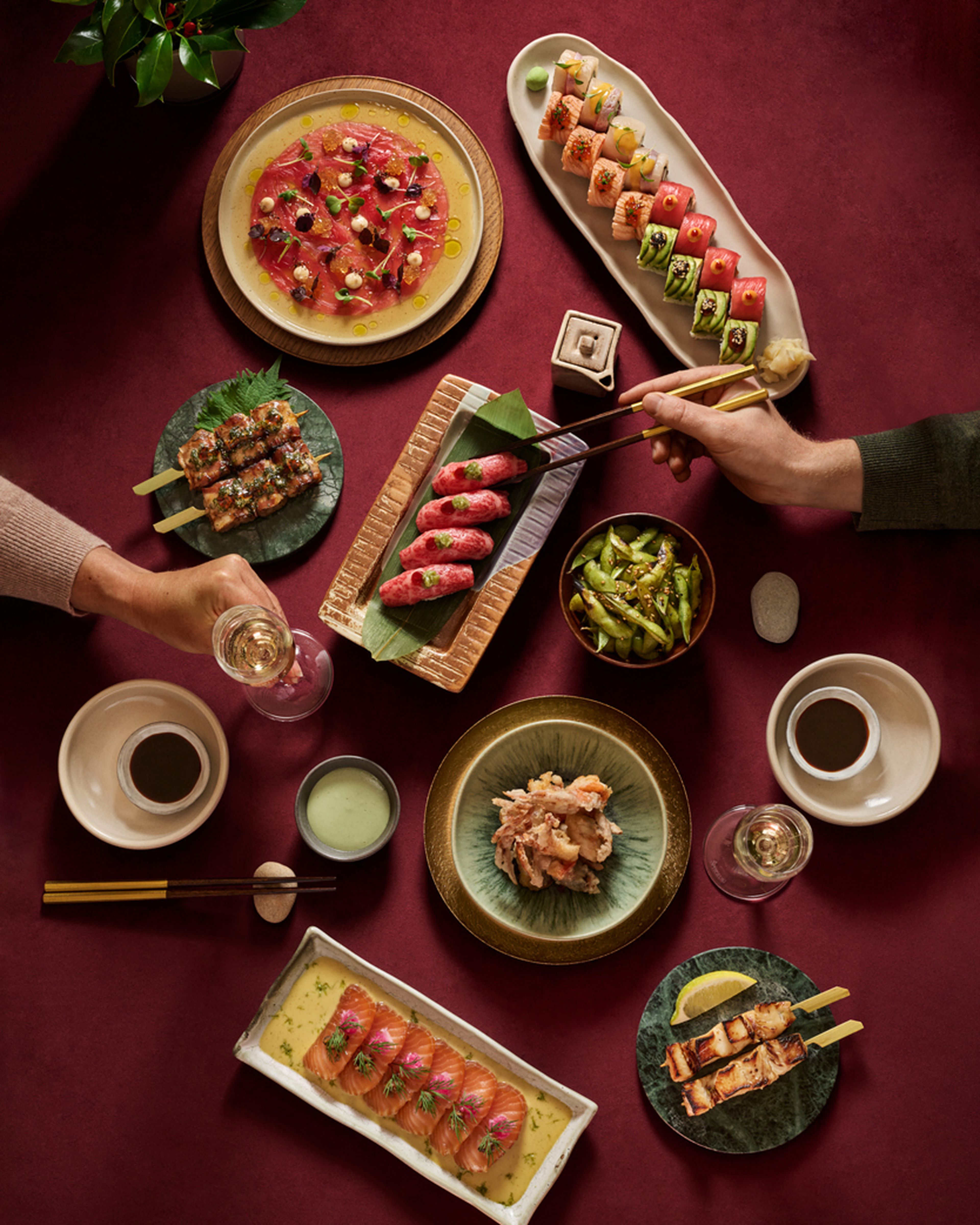 christmas, party, dinner, sushi