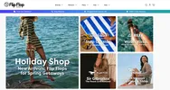 Flip Flop Shop homepage featuring beach-themed images and promotions for new arrivals and popular flip flops for spring getaways.