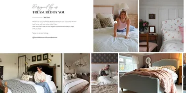 Collage of bedroom designs with elegant beds, cozy decor, and people enjoying their spaces, emphasizing French bedroom style.