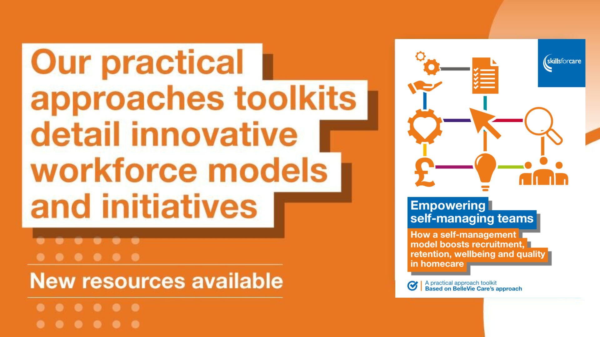 Skills for care banner displaying an image of BelleVie's "Empowering self-managing teams" toolkit