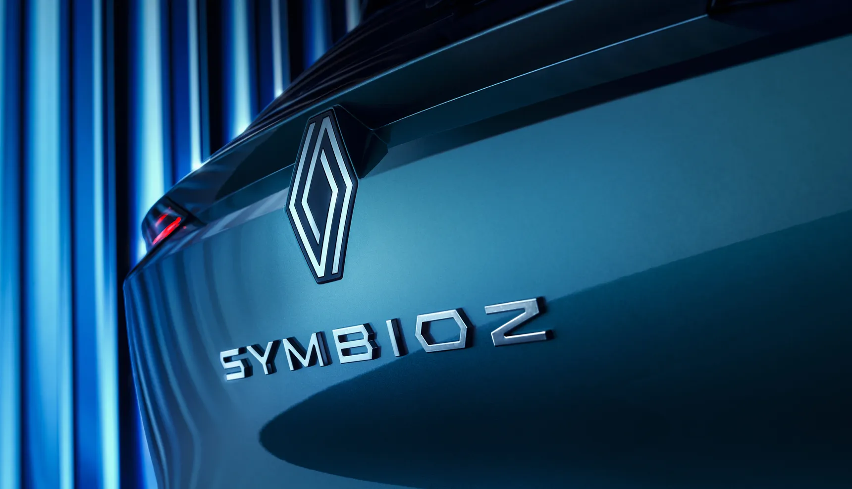 Renault Symbioz E-Tech full hybrid Iconic Mercury Blue Exterior HD Logo