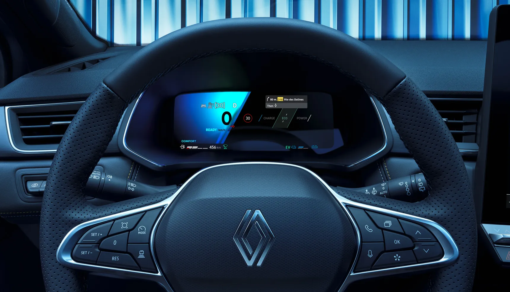 Renault Symbioz E-Tech full hybrid Iconic Mercury Blue Interior HD Steering Wheel