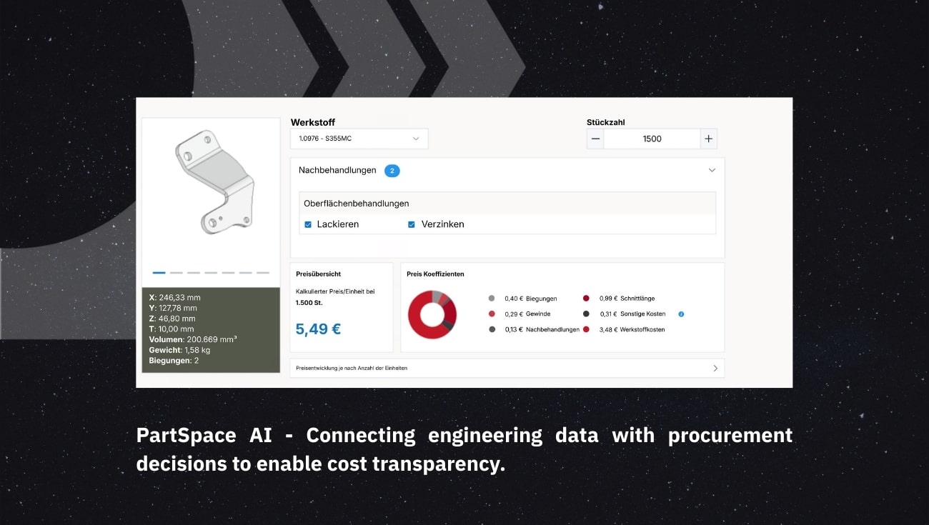 Screenshot from PartSpace AI showing how connecting engineering data with procurement helps decision makers see the cost breakdowns