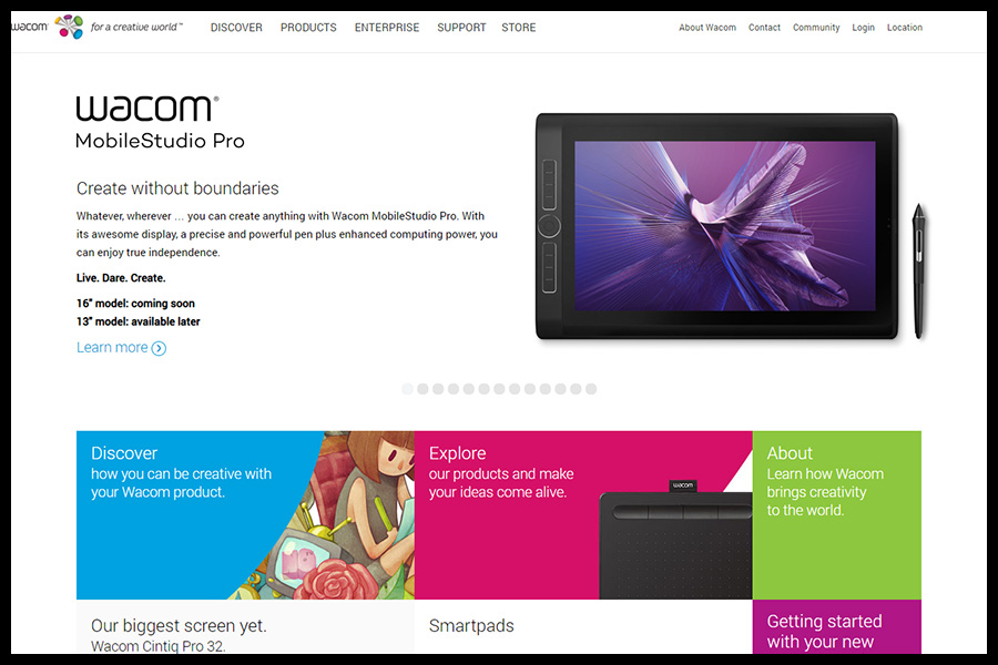 Wacom website screenshot