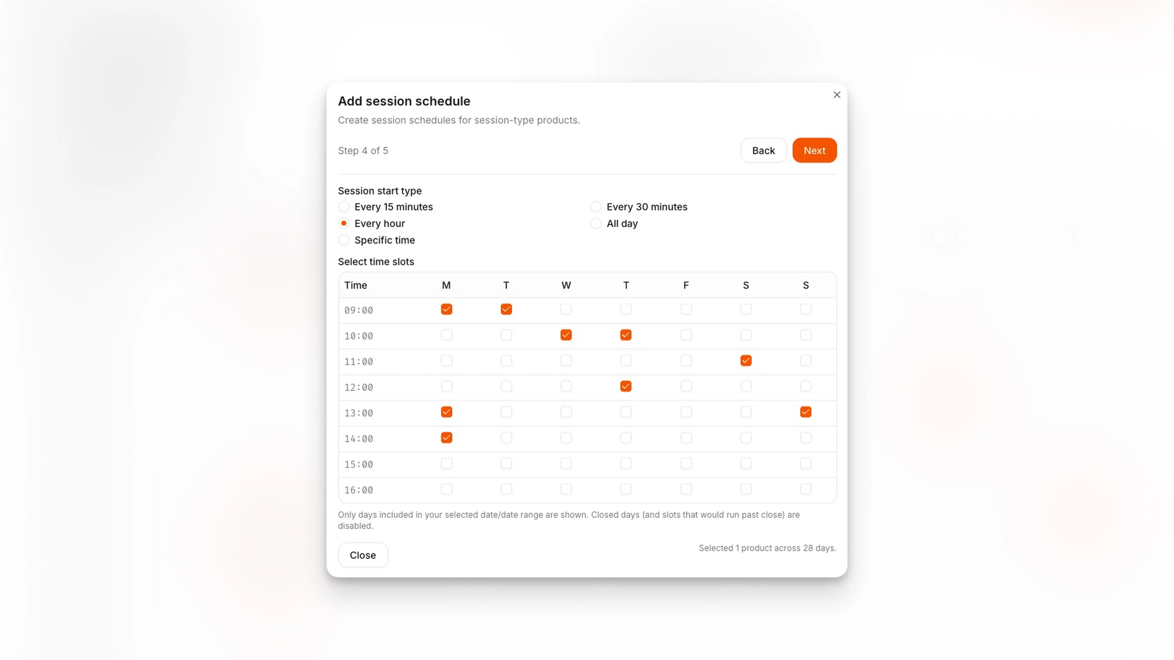 53° Booking Schedule Wizard - Light