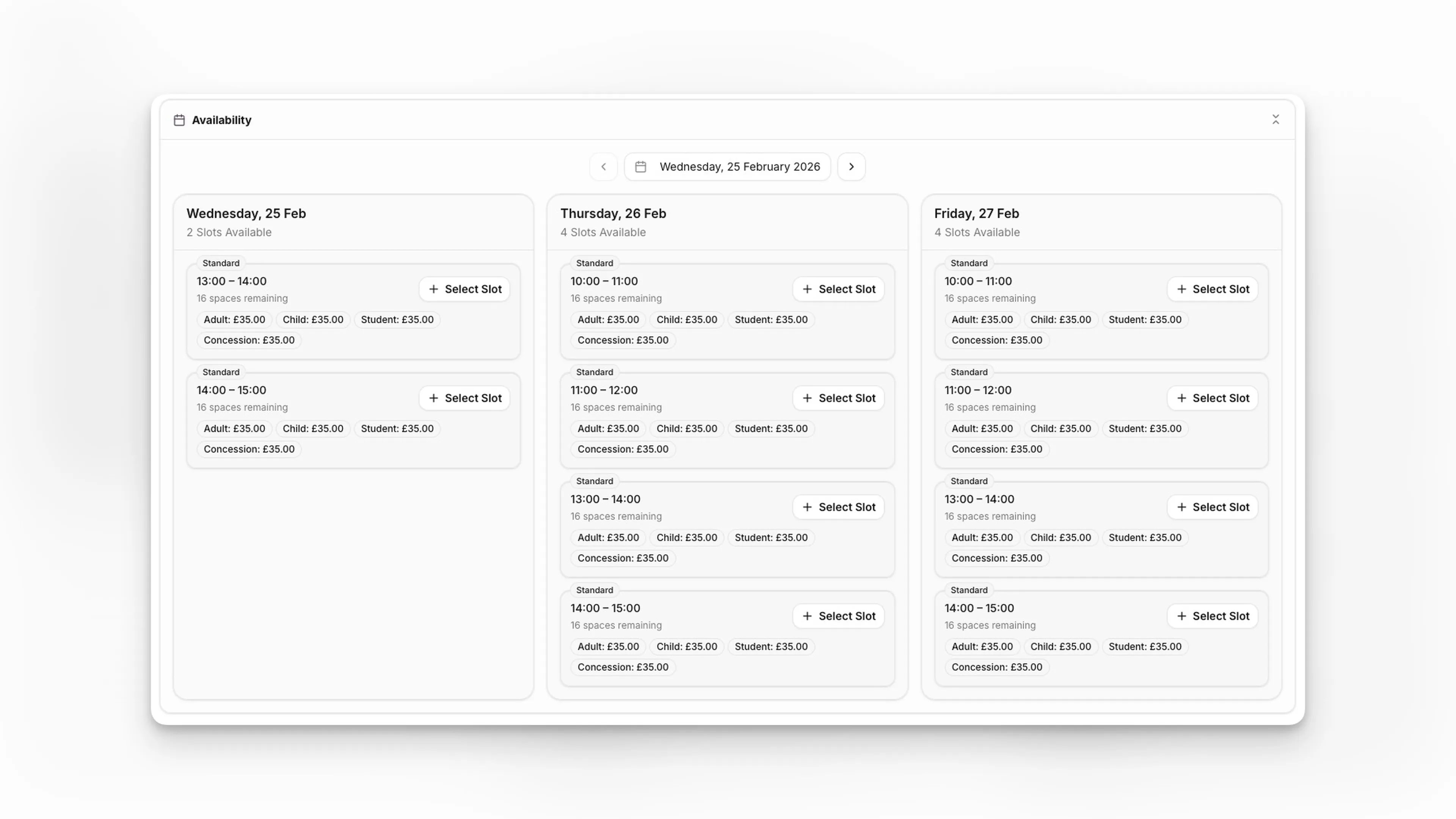 53°Booking Site Customer Availability Calendar - Light